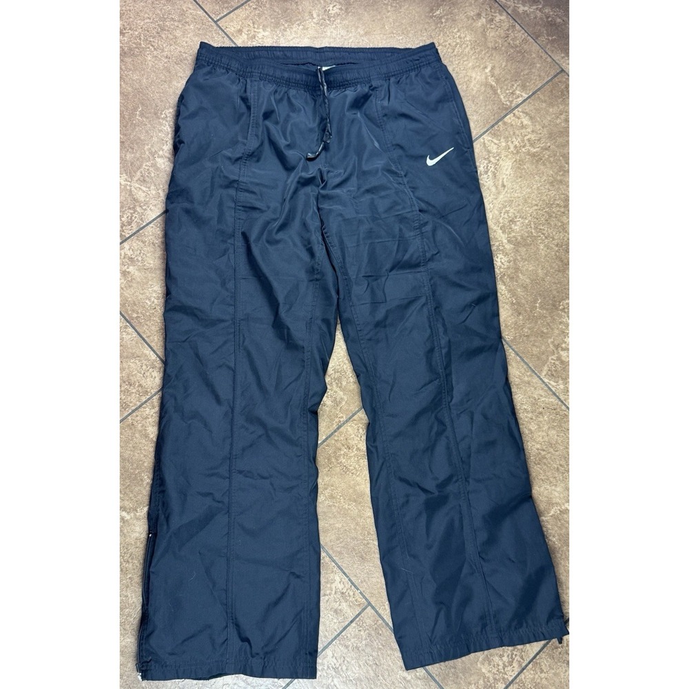 Vintage Y2K Nike Performance Windbreaker Track Pants Womens XL Black Ankle Zip - Picture 1 of 7